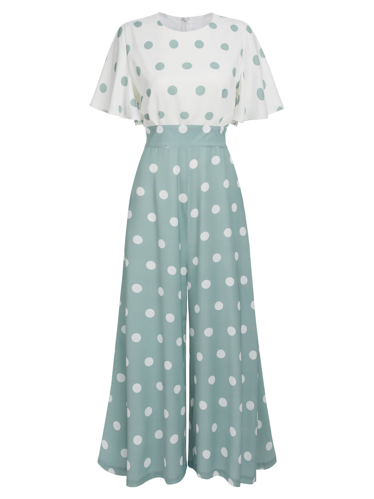 1930s Green White Splicing Polka Dot Jumpsuit - Green / S / 2