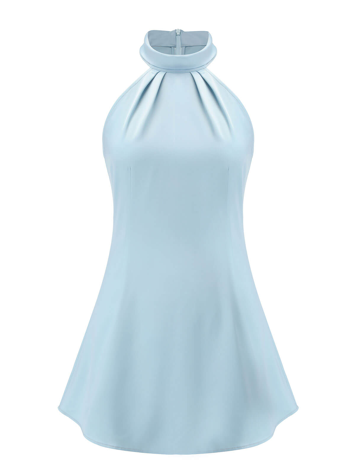 1960S Blue Satin Halter Mini Dress