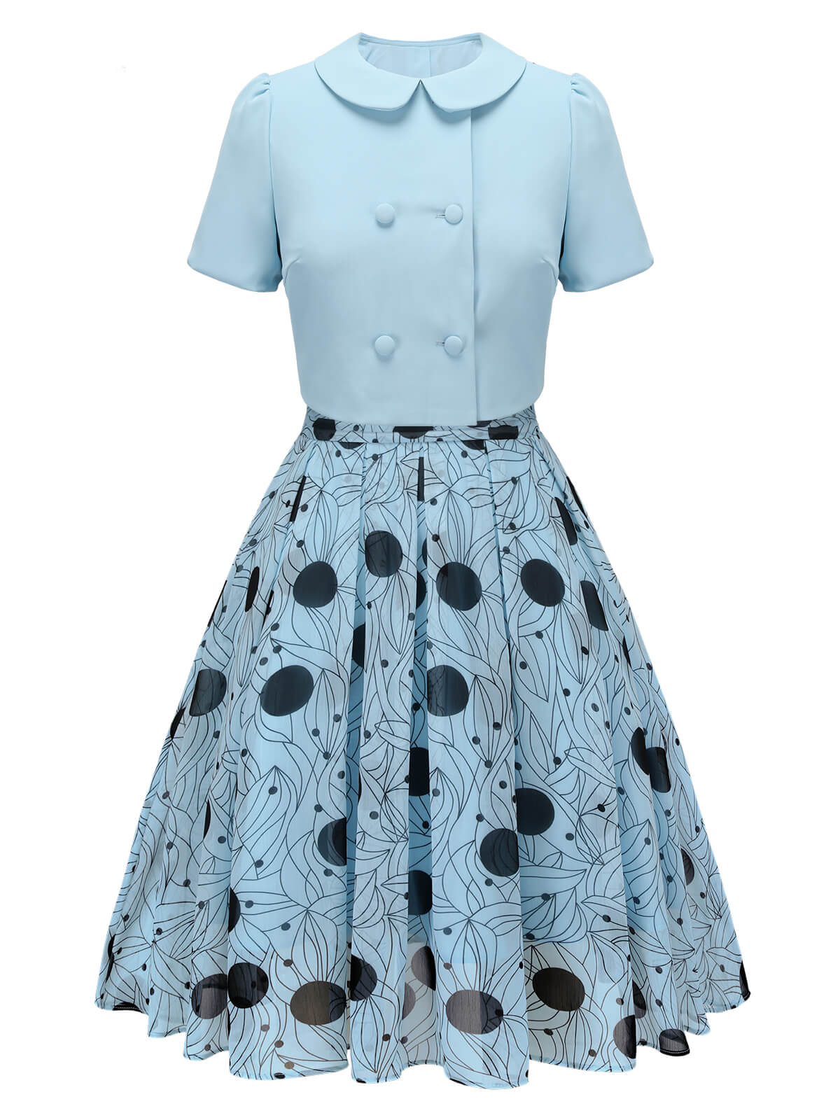 1960S Blue Short Jacket & Blue Polka Dots Dress