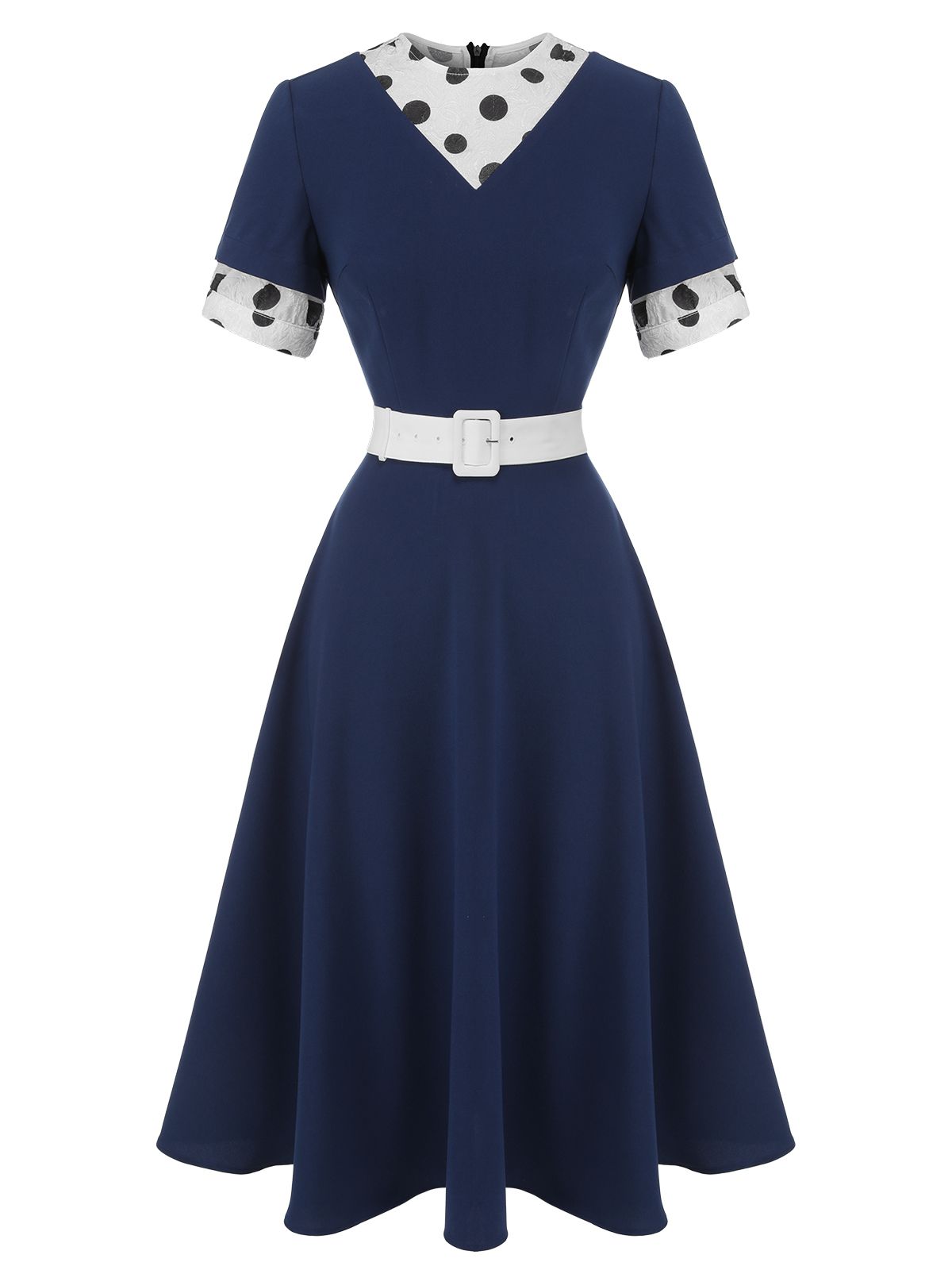 Blue 1930S Polka Dot Dress With Belt
