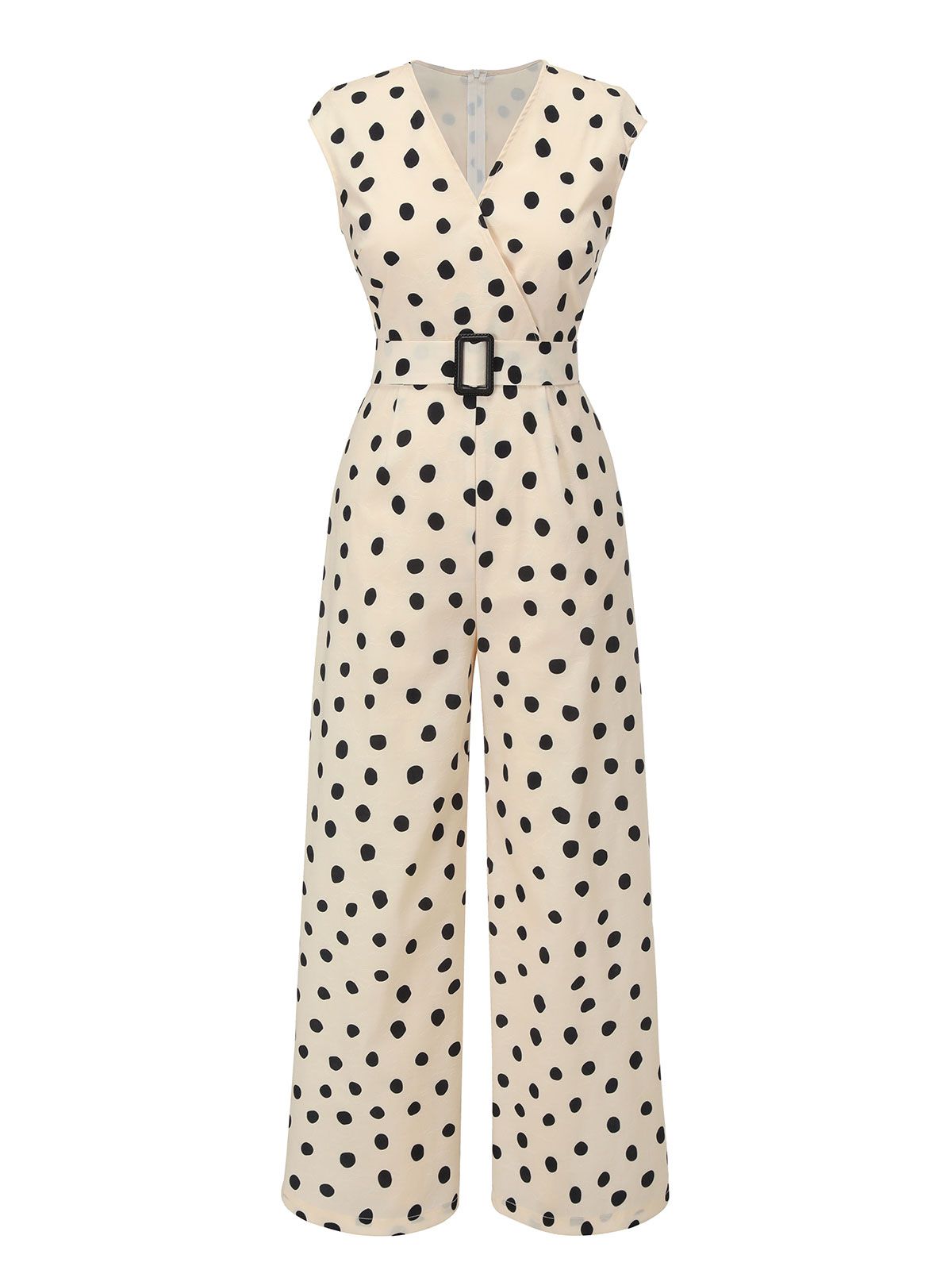 Apricot 1930S Polka Dot V-Neck Jumpsuit