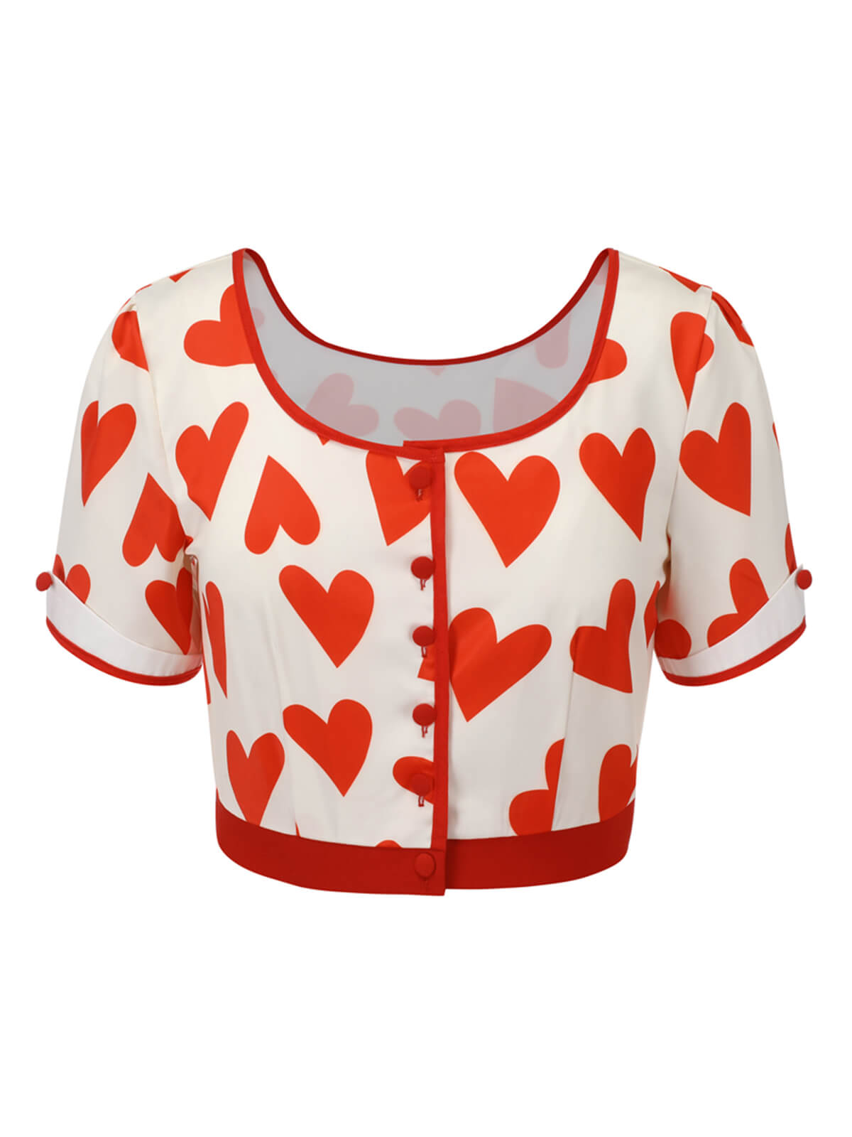 1950S Red Heart Pattern Button Blouse