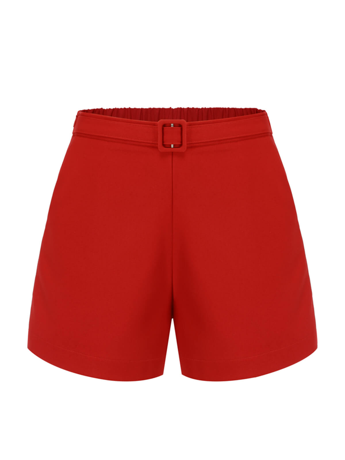 1950S Red Solid Shorts With Belt