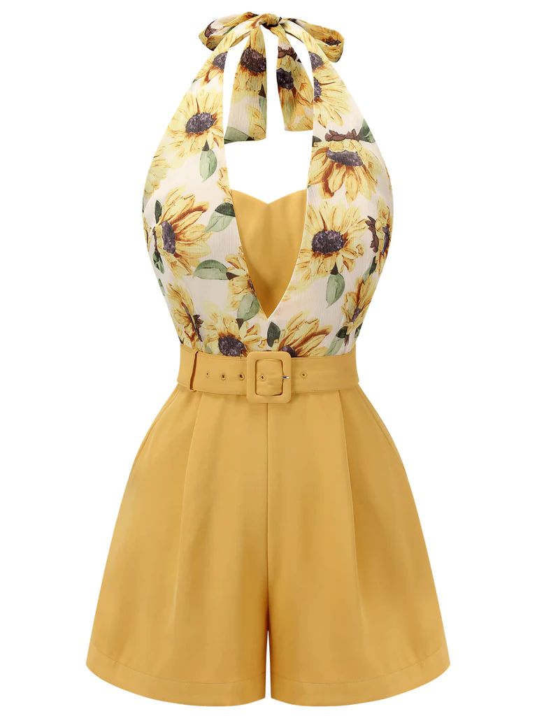 YELLOW 1950S SUNFLOWER HALTER ROMPER