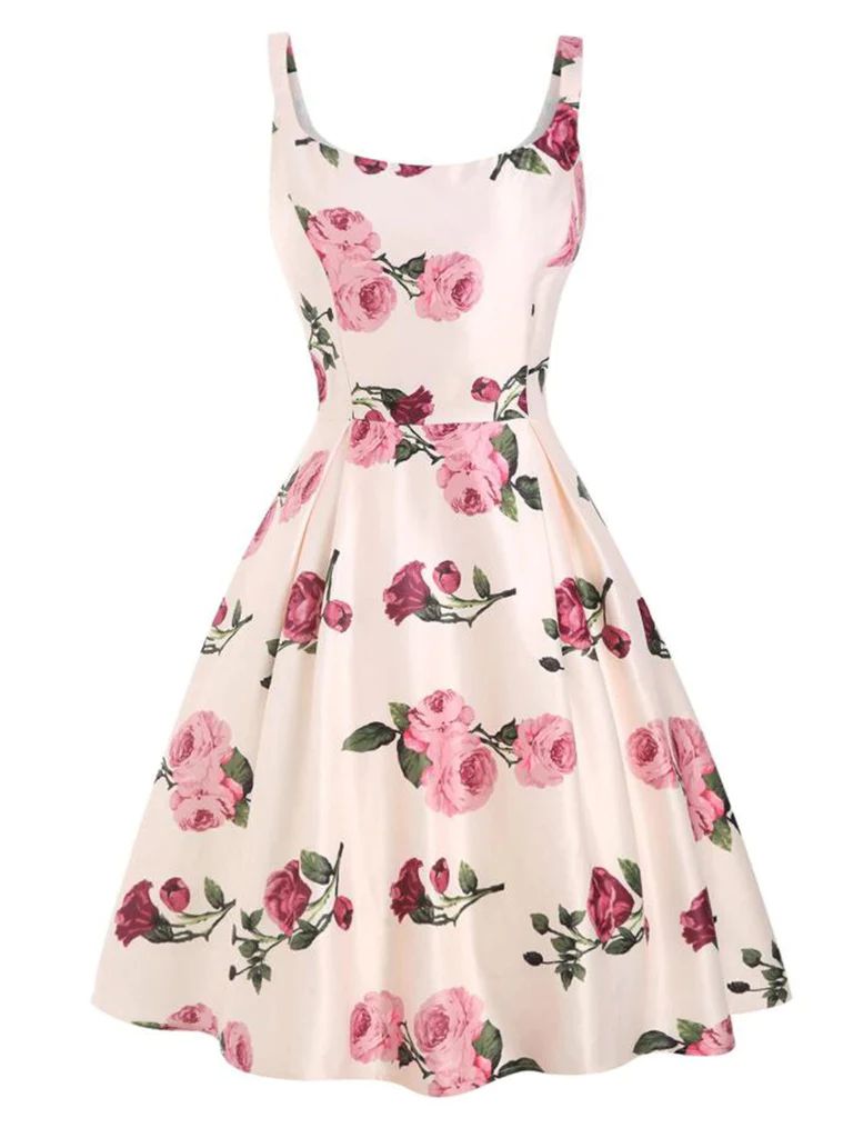 PINK 1950S ROSE FLORAL SWING DRESS