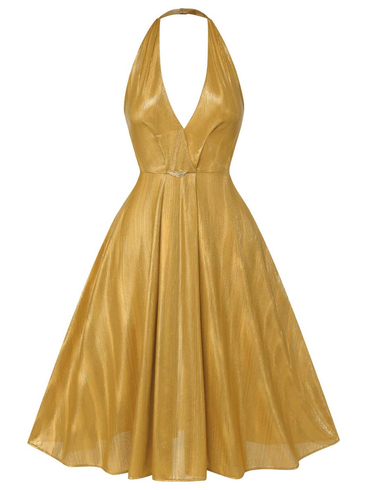 Gold 1970s Solid Halter Fine Flash Dress