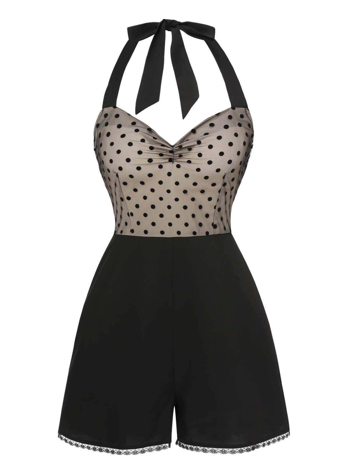 Black 1950s Polka Dots Mesh Halter Romper