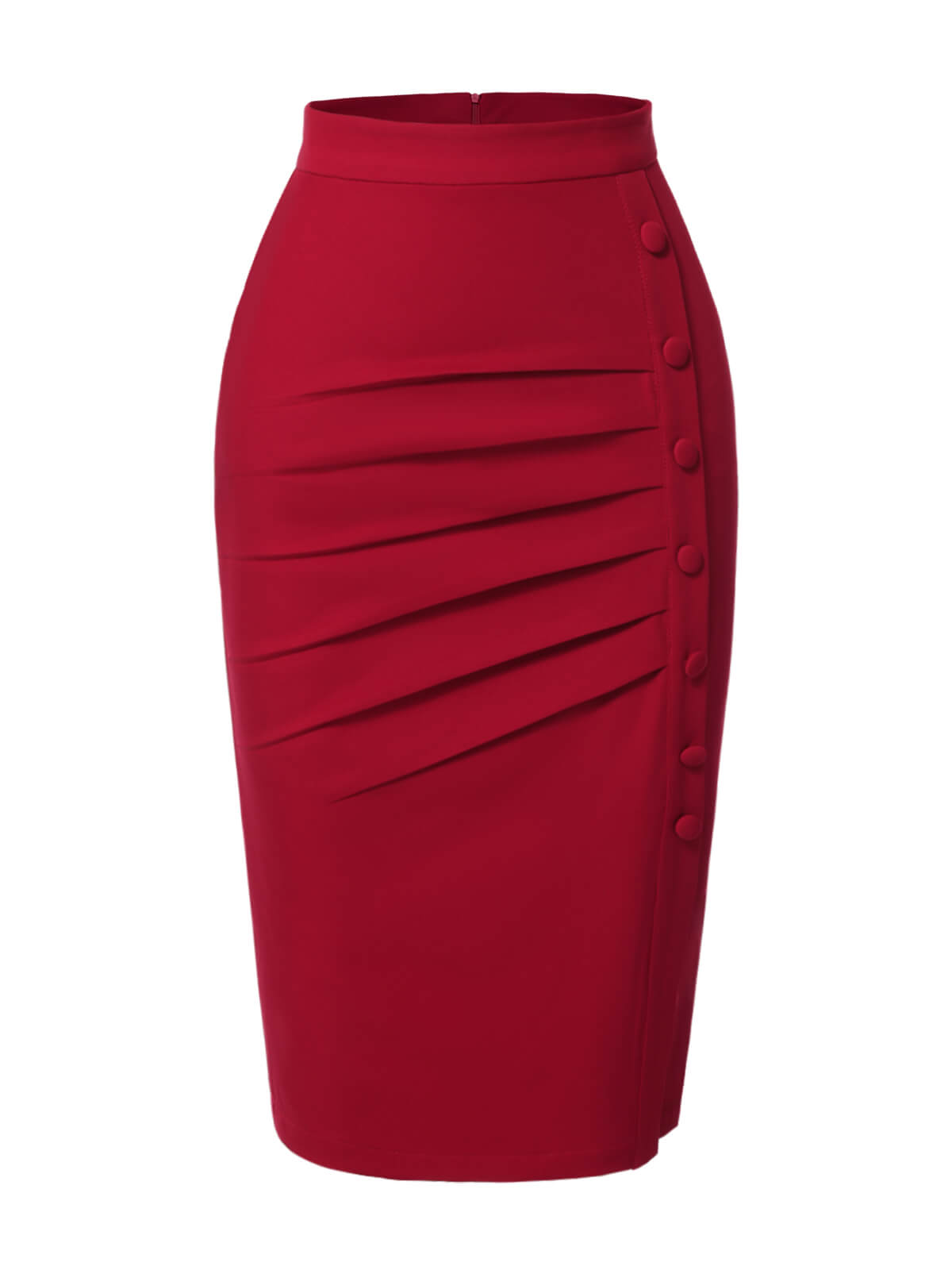 Red 1940s Pleated Button Pencil Skirt