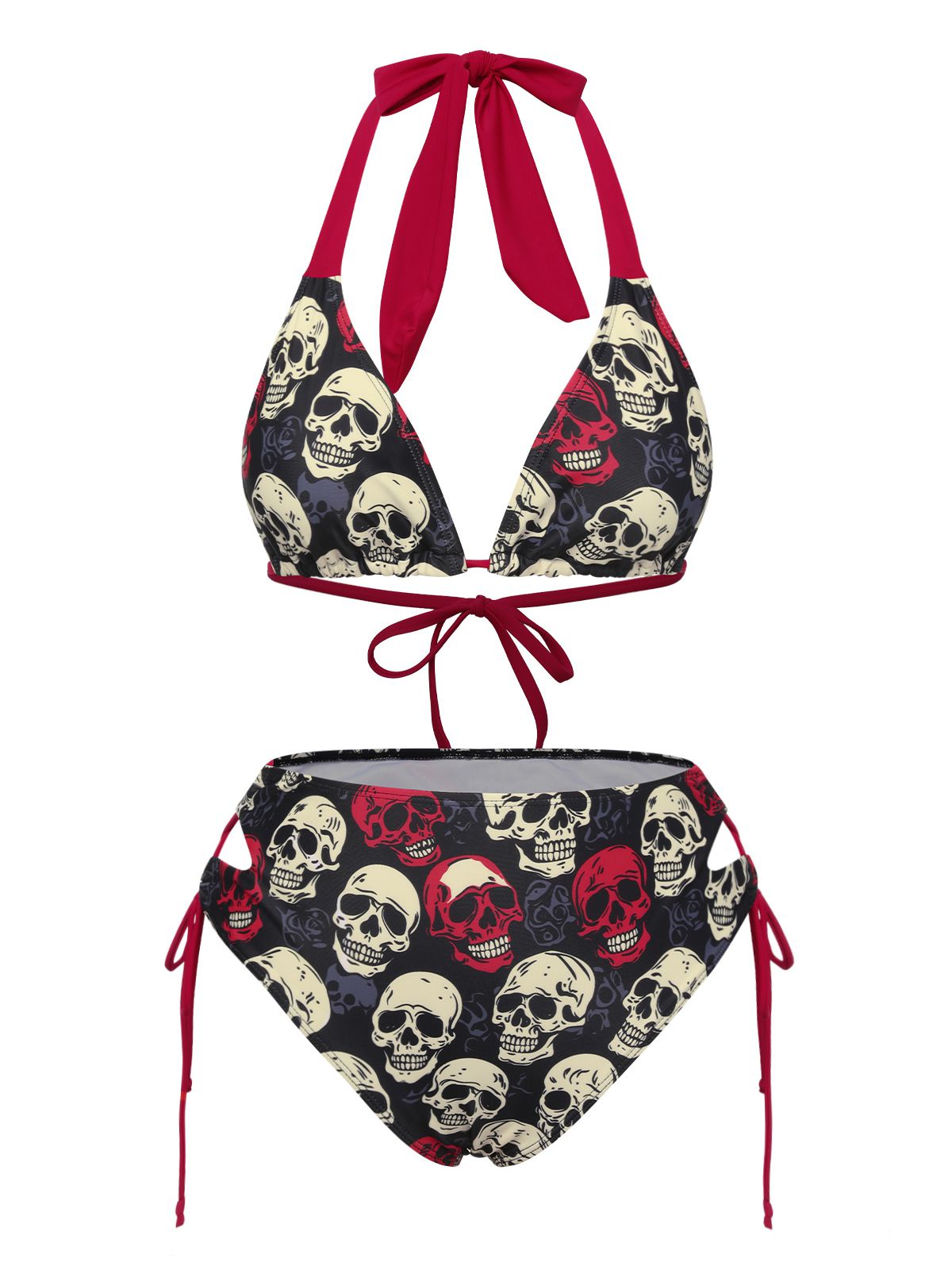 Multicolor 1950s Skull Halter Swimsuit