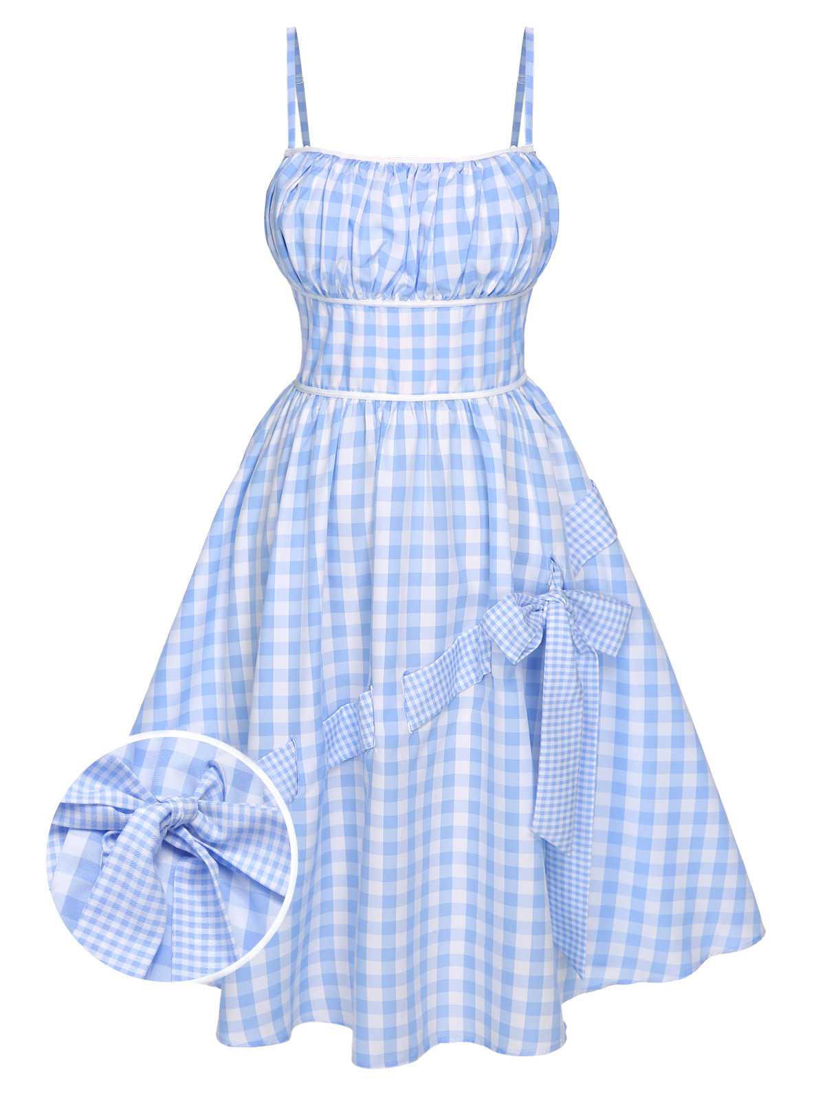 1950S Spaghetti Strap Plaids Bowdecor Dress