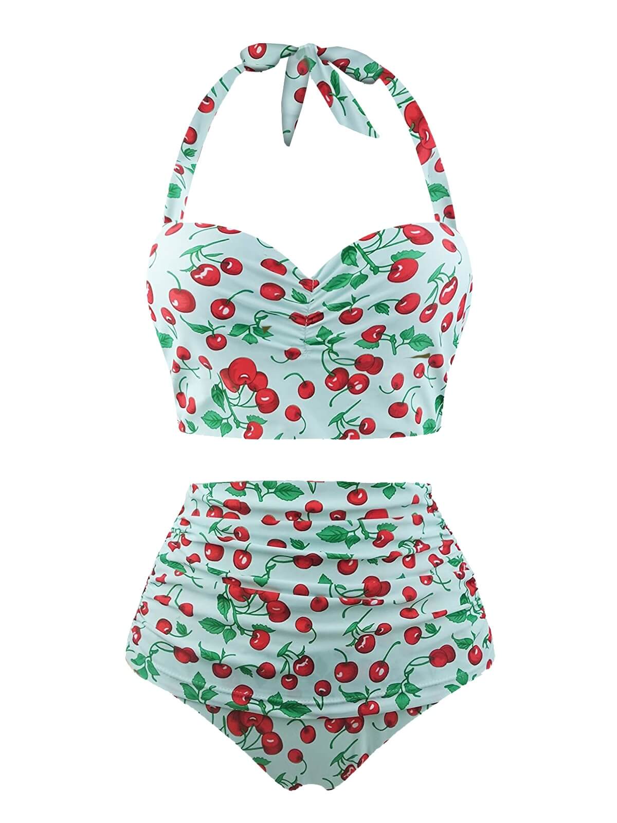 Retro 1950s Cherry Summer Halter Swimsuit