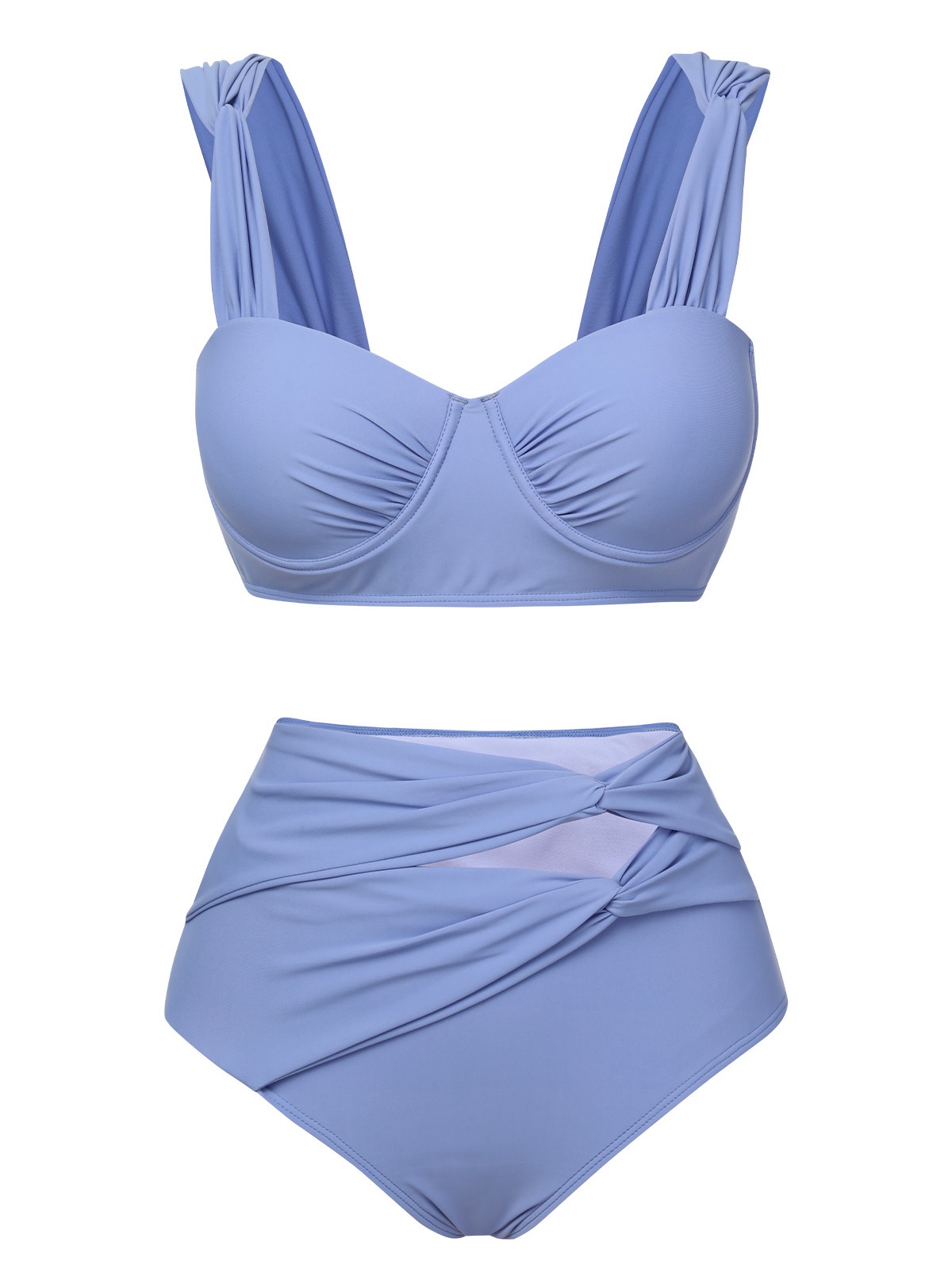 BLUE 1950S RETRO HALTER STRIPES BIKINI SET