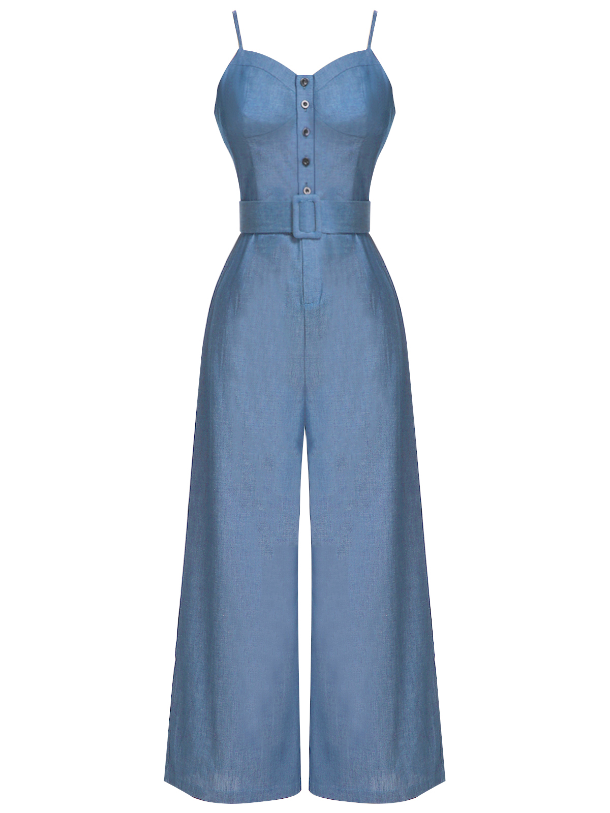 Blue 1930s Cowboy Solid Strap Jumpsuit