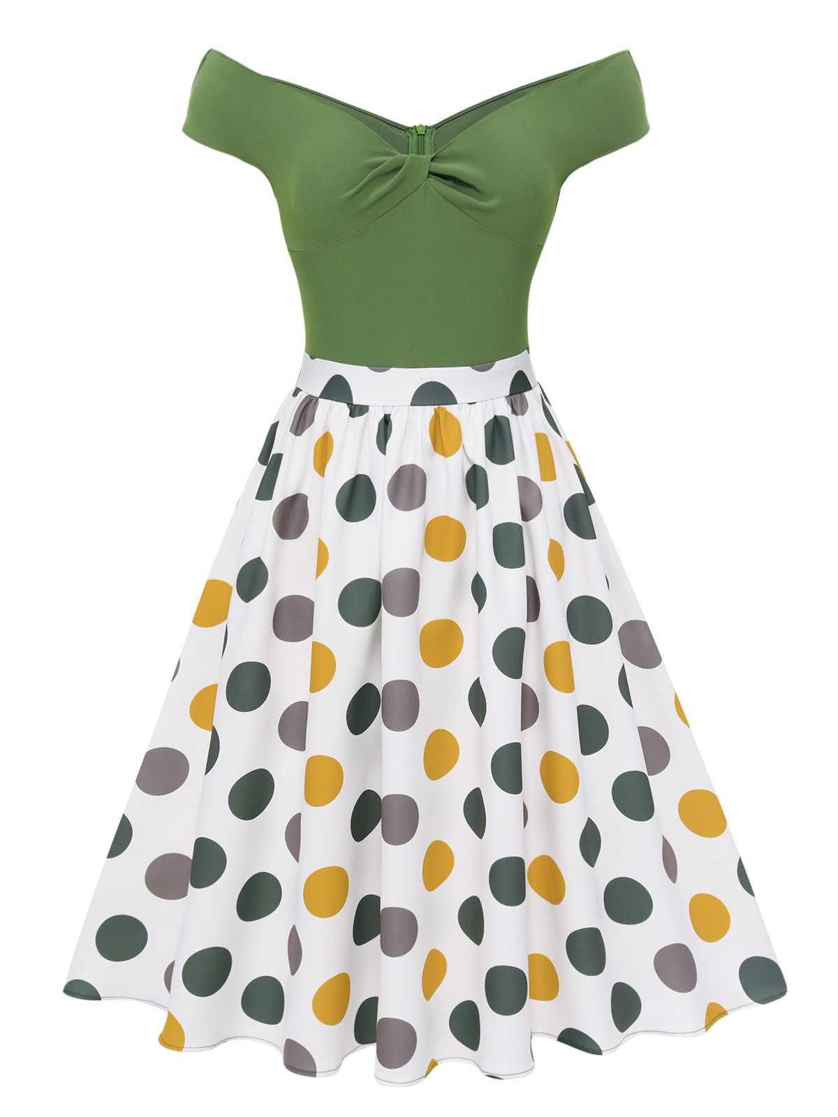 Green 1930s Sweetheart Polka Dots Dress