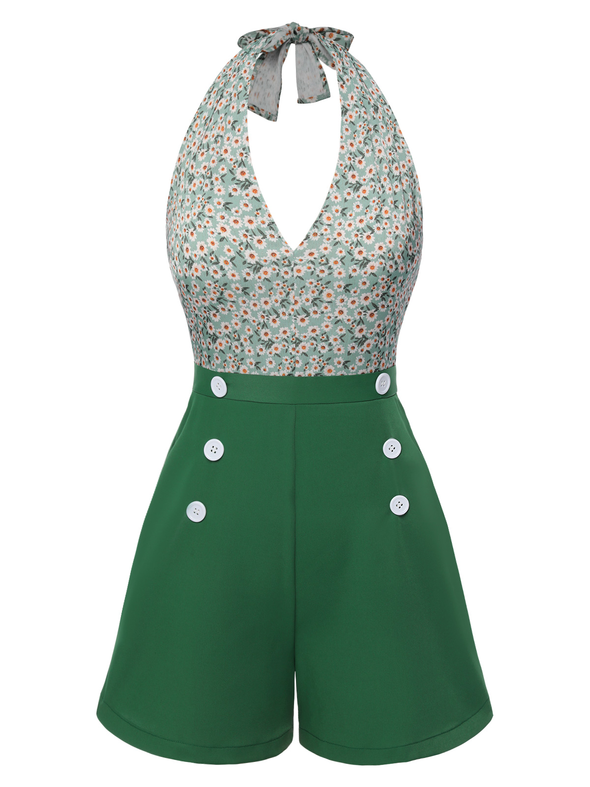 Green 1950s Daisy Patchwork Halter Romper