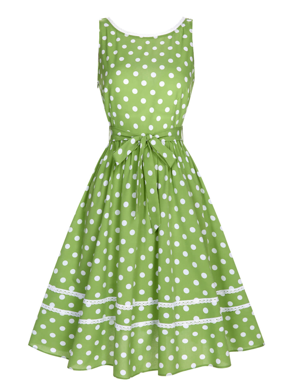 Green 1950s Polka Dot Lace Binding Dress