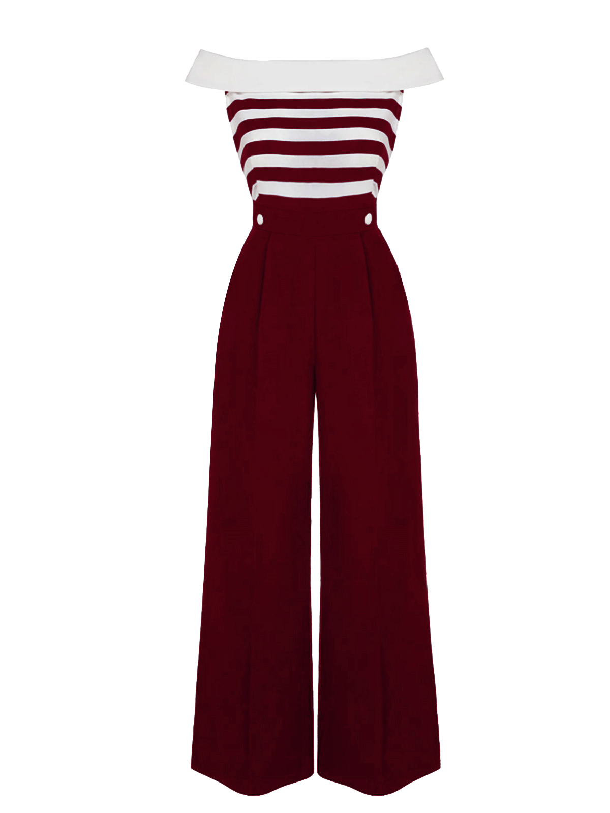 Red 1930s Stripe Off-Shoulder Jumpsuit