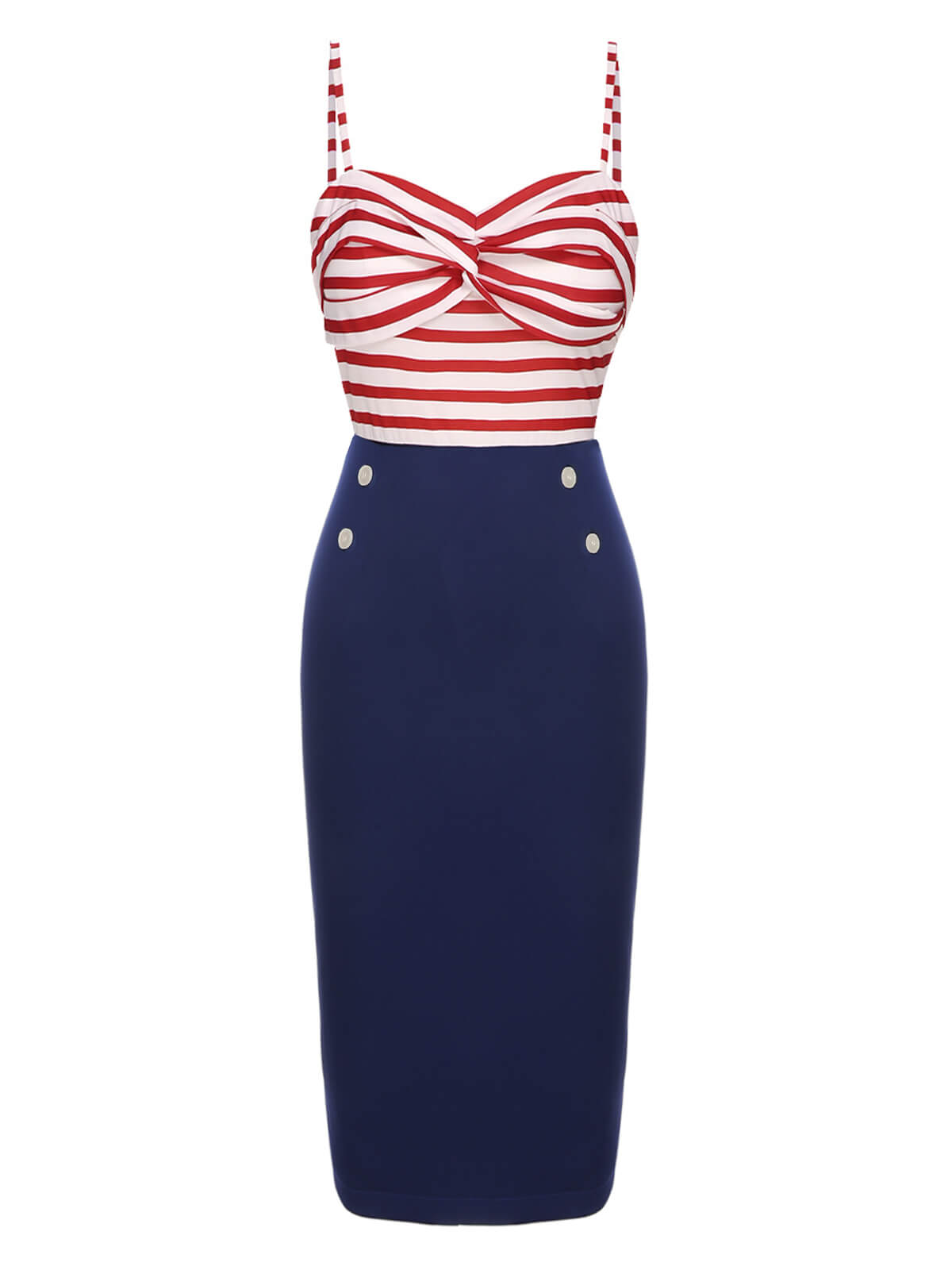 Dark Blue 1960s Strap Stripe Pencil Dress