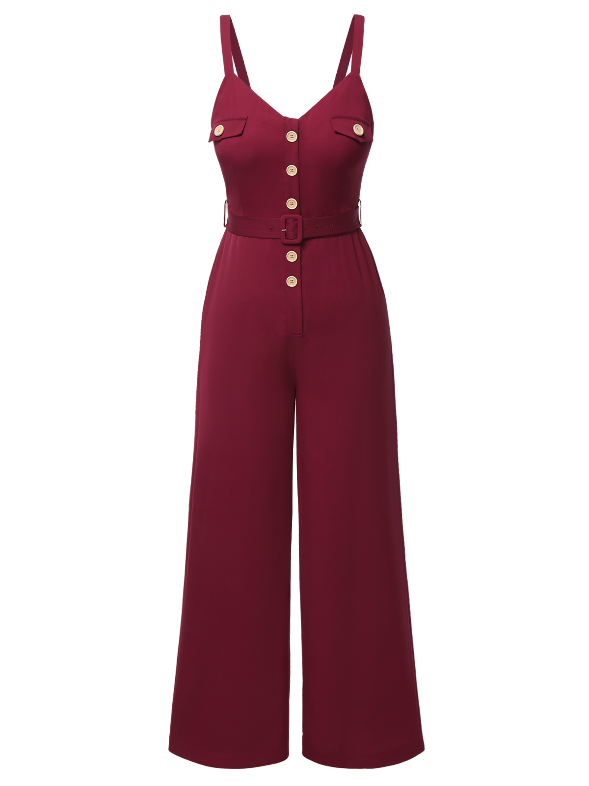 Deep Red 1930s Solid Suspender Jumpsuit