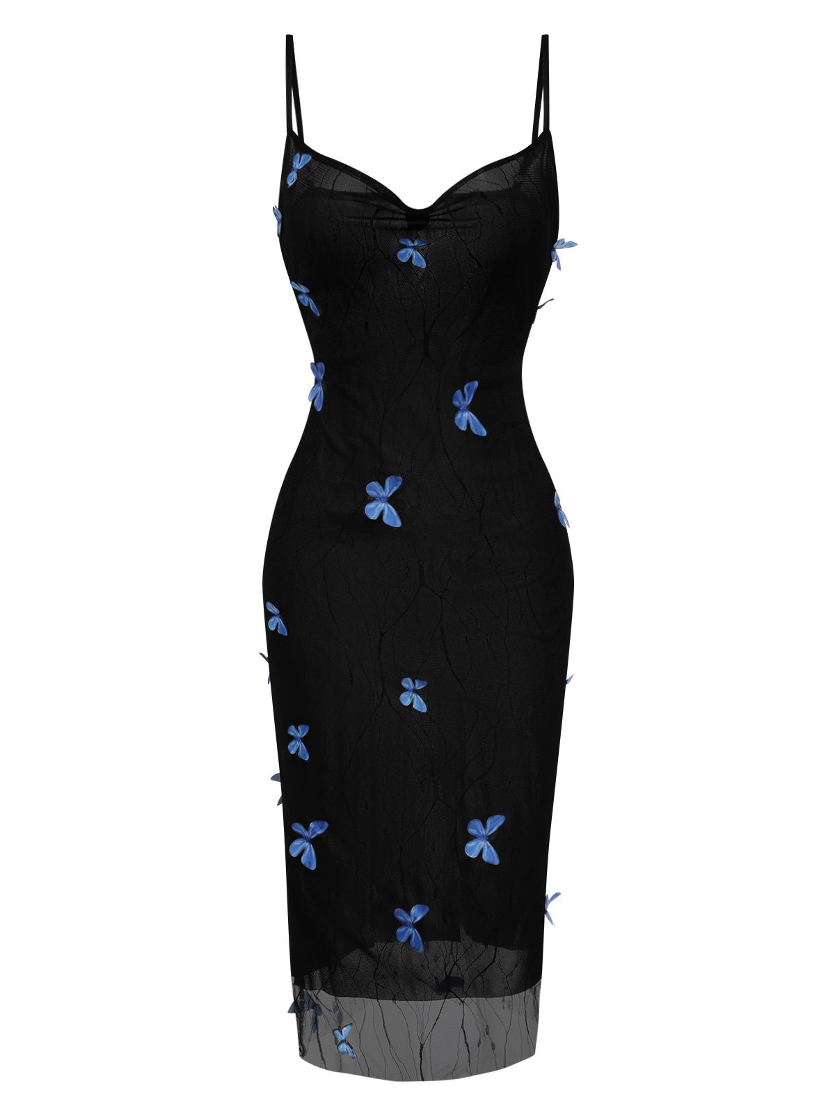 Black 1930s Butterfly Mesh Strap Dress