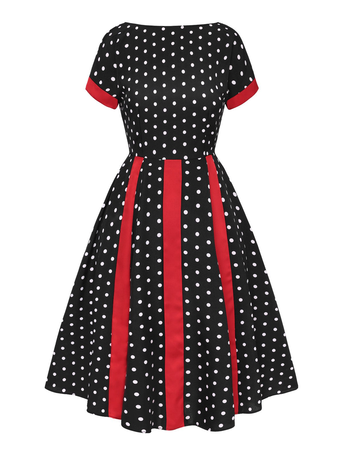 [Pre-Sale] Black & Red 1950s Polka Dot Patchwork Dress - Black / S / 2