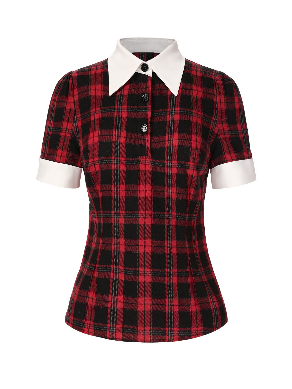 [Pre-Sale] Red 1930s Shirt Collar Gingham Plaid Top - Red / S / 2