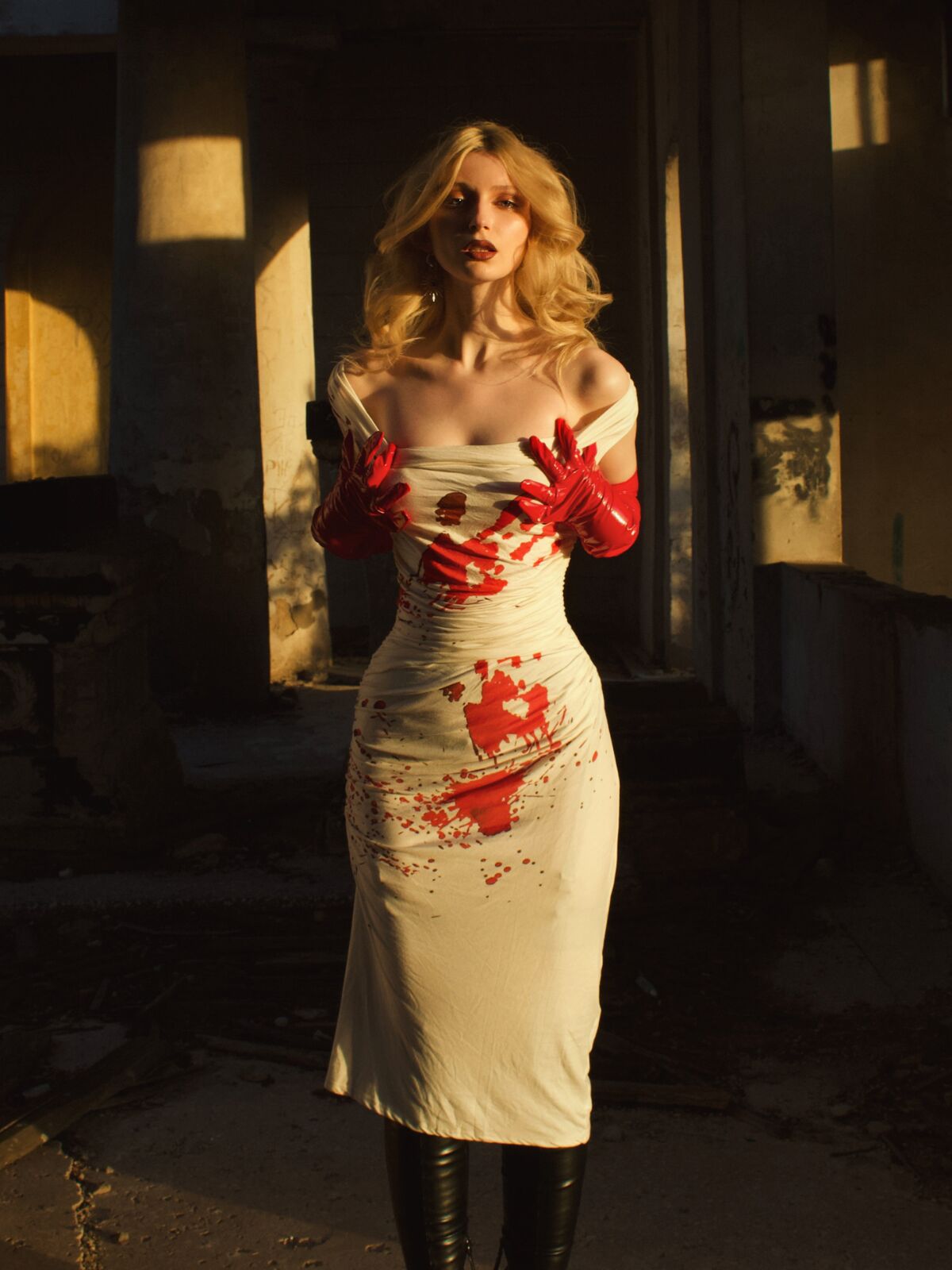 White 1960s Halloween Blood Pencil Dress