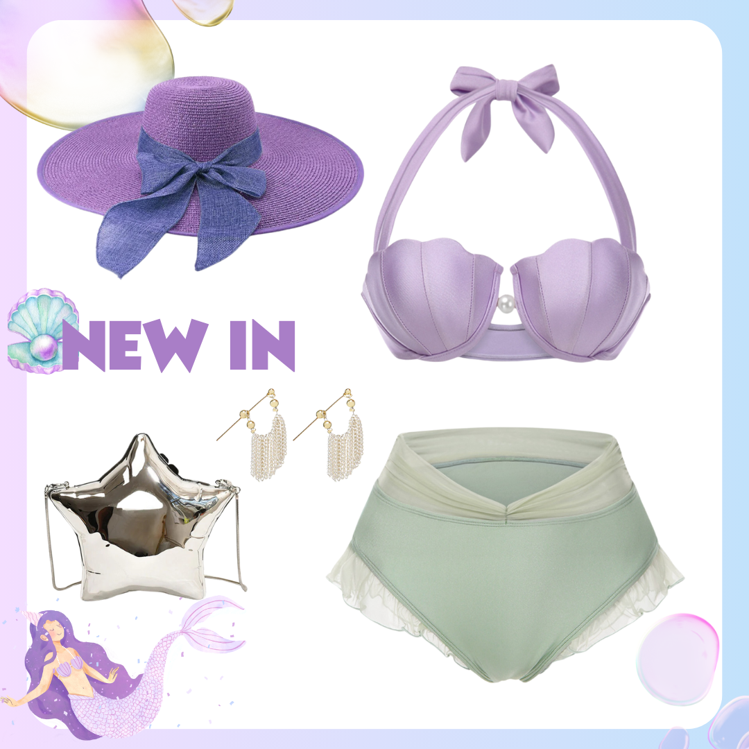[Pre-Sale] Lavender 1970s Mermaid Shell Halter Bikini Set - Lavender / S / 2