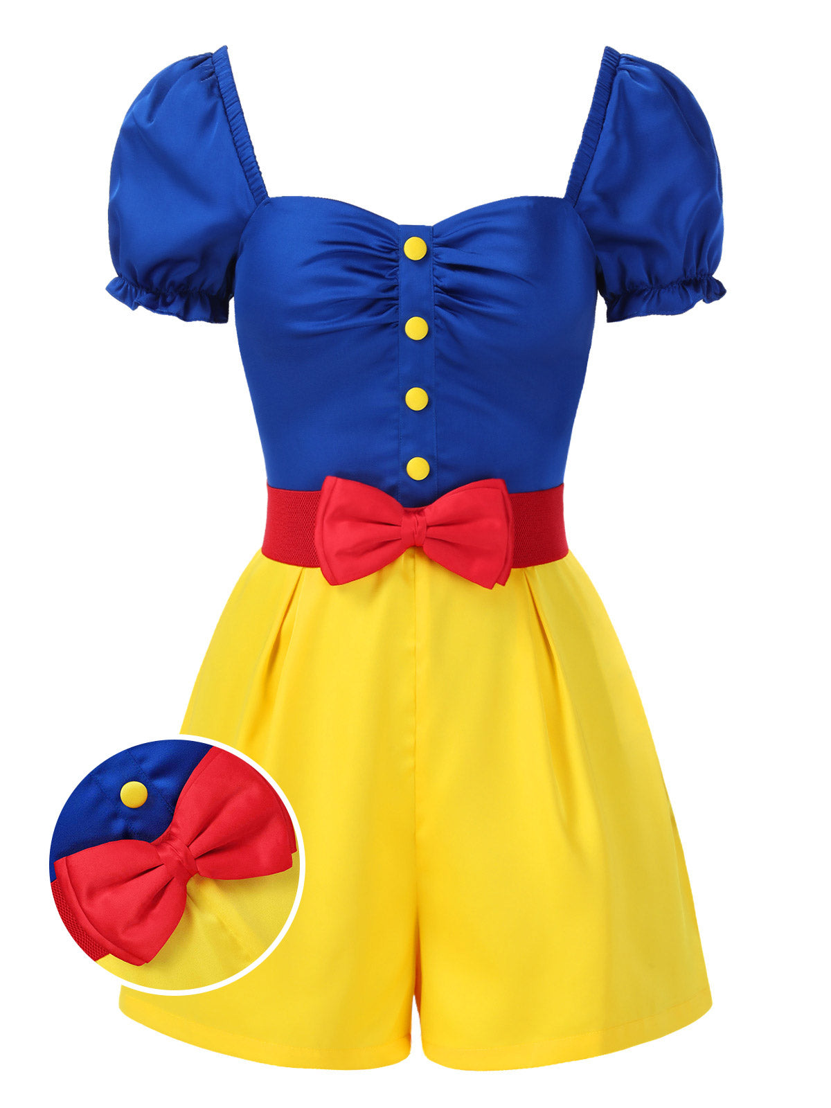 [Pre-Sale] Yellow 1950s Sweetheart Collar Bow Belt Romper - Yellow / S / 2