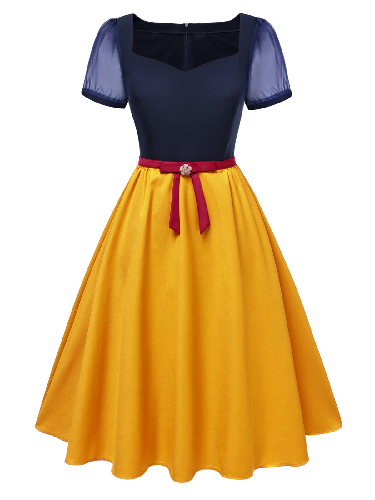 [Pre-Sale] 1940s Sweetheart Neck Bow Princess Dress - Turmeric / S / 2