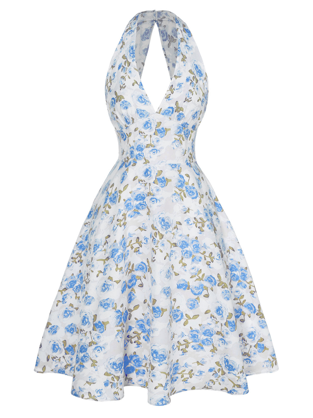 [Pre-Sale] Blue 1950s Floral V-Neck Dress - Blue / S / 2