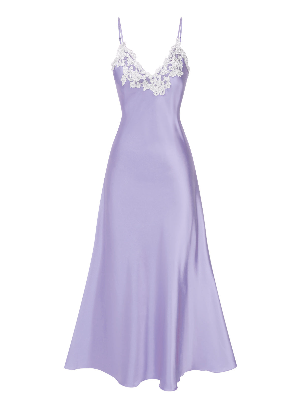 [Pre-Sale] 1930s Embroidered Faux Satin Strap Nightgown - Purple / S