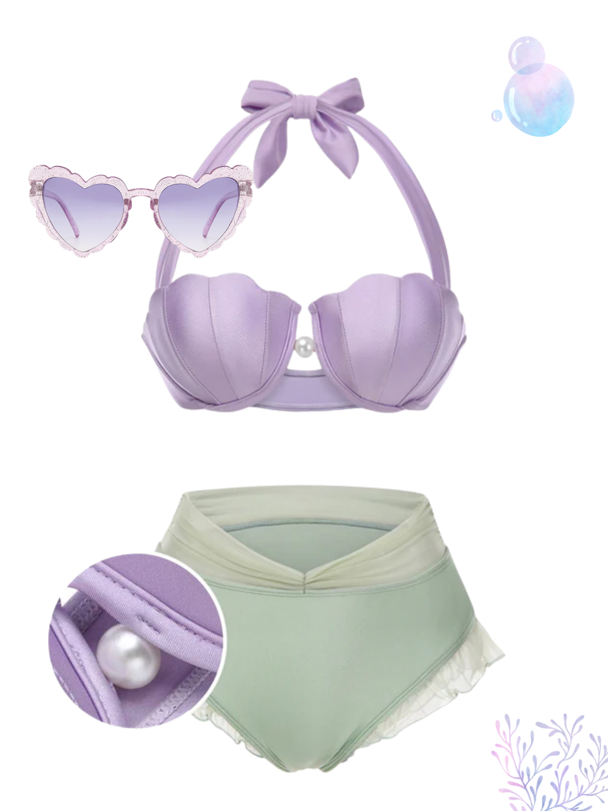 [Pre-Sale] Lavender 1970s Mermaid Shell Halter Bikini Set - Lavender / S / 2