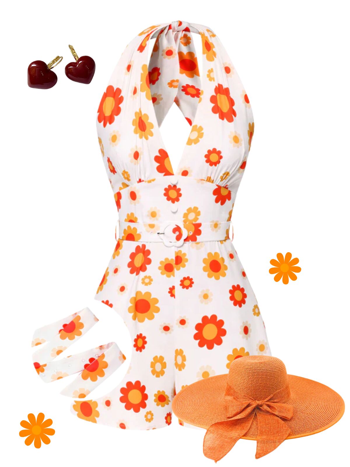 [Pre-Sale] Yellow 1960s Daisy Floral Halter Romper - Yellow / S / 2