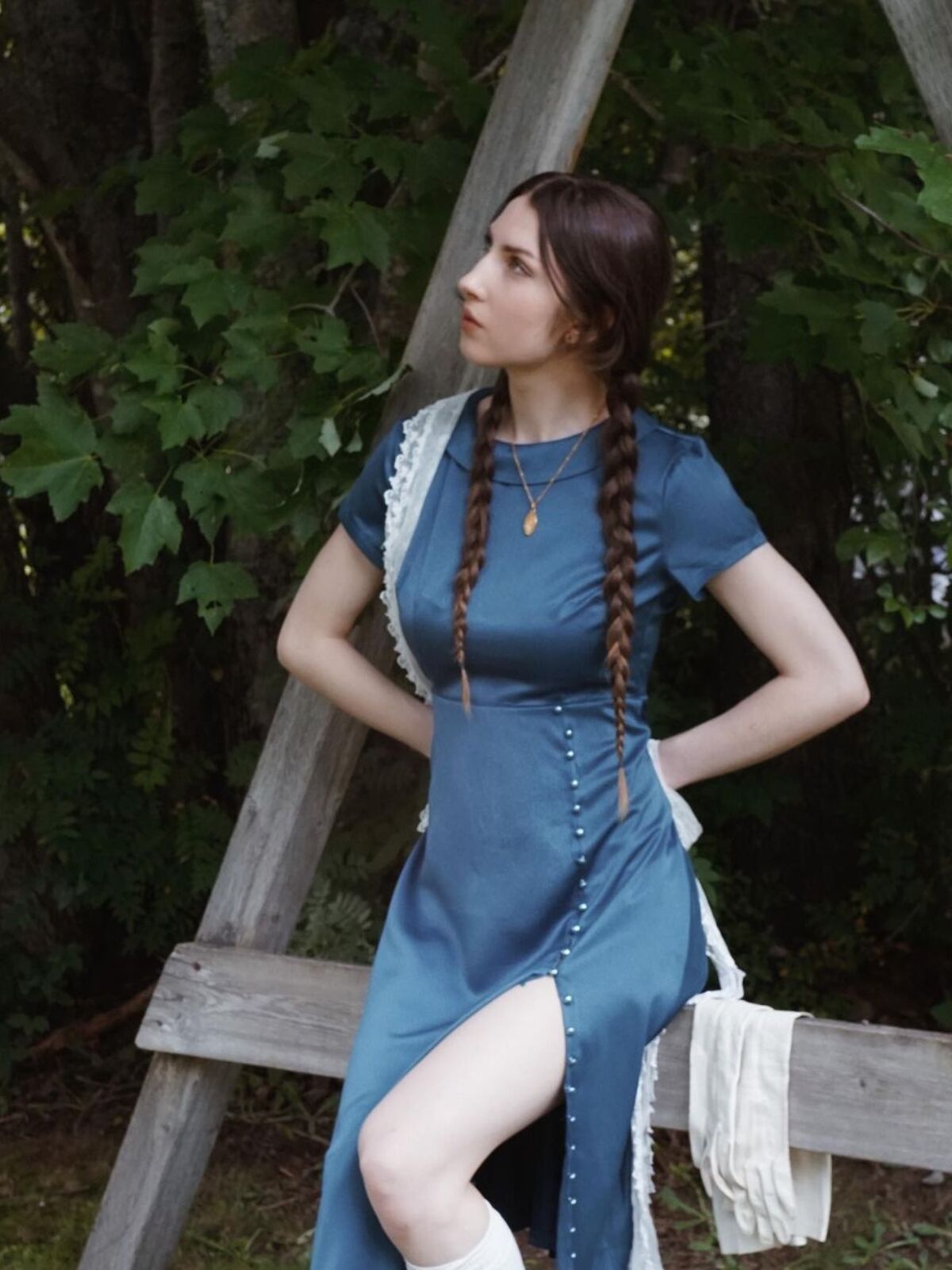 Blue 1940s Pearl Buttons Darlene Dress - Blue / S / 2