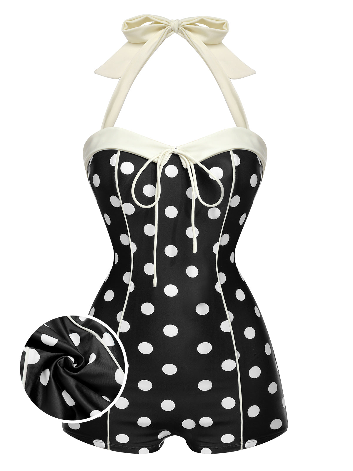Black 1950s Polka Dots Halter Swimsuit - Black / S / 2