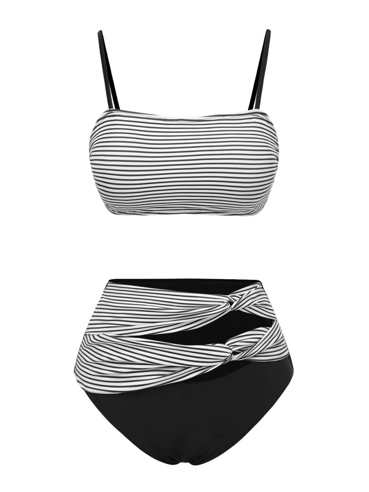 [Pre-Sale] Black 1940s Spaghetti Strap Stripes Bikini - Black / S / 2