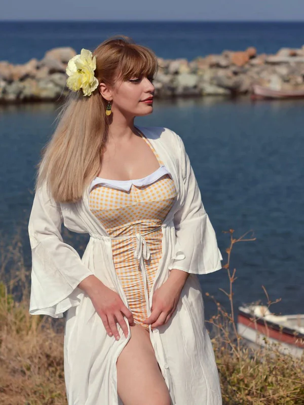 [Pre-Sale] Gingham 1950s Halter Bowknot One-piece Swimsuit