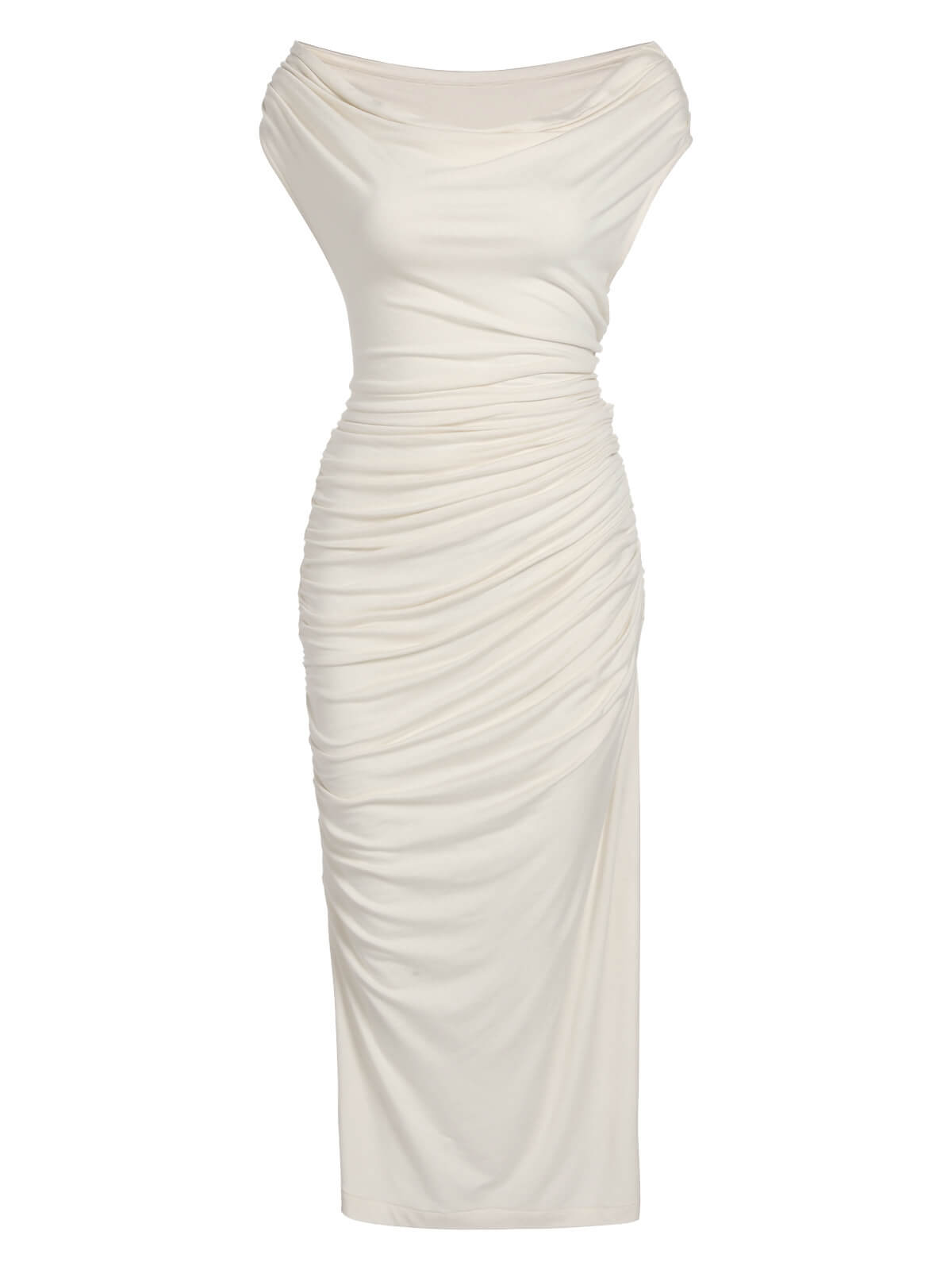 Ivory 1960s Cap Sleeve Slim Pleated Dress - Ivory / S / 2