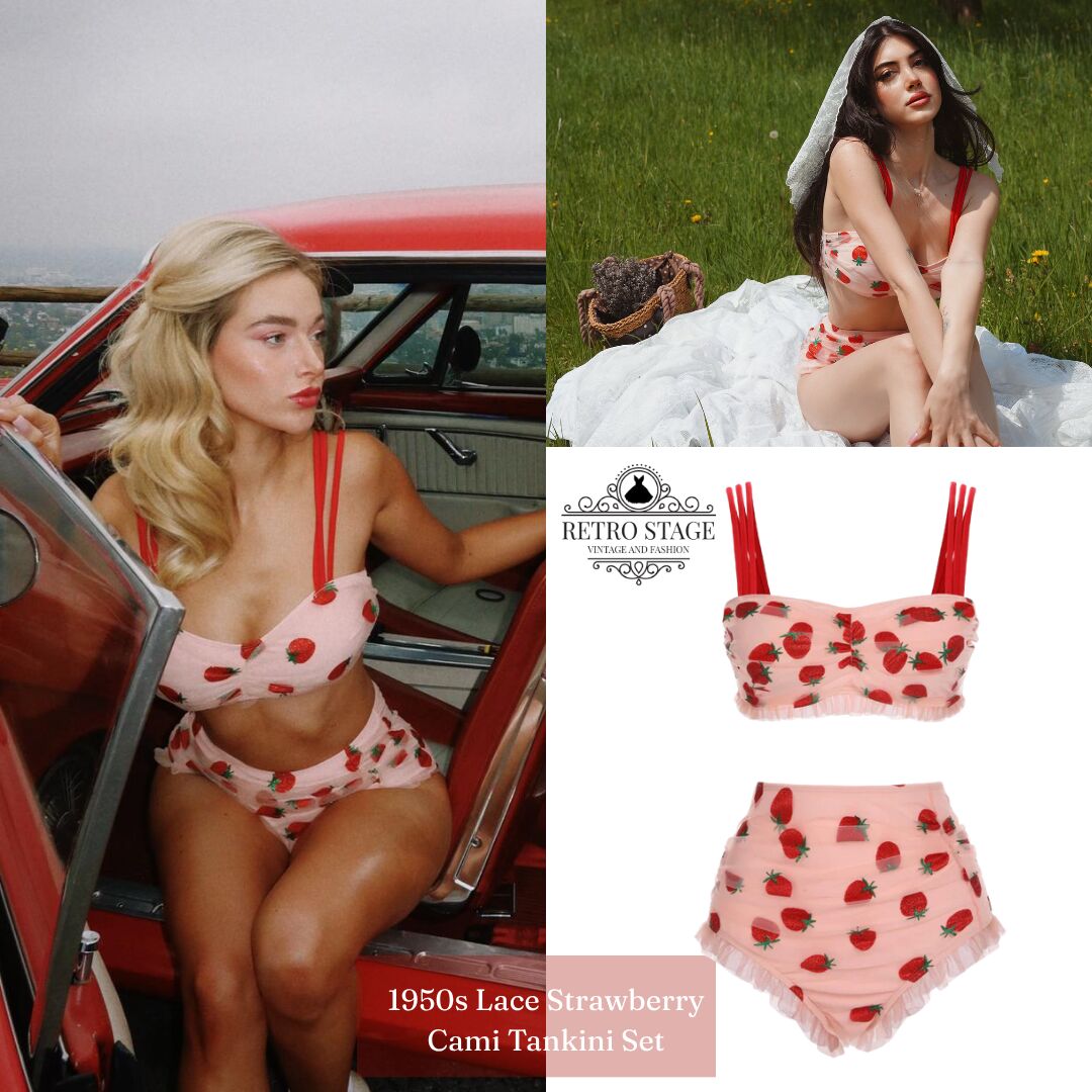 1950s Lace Strawberry Cami Tankini Set