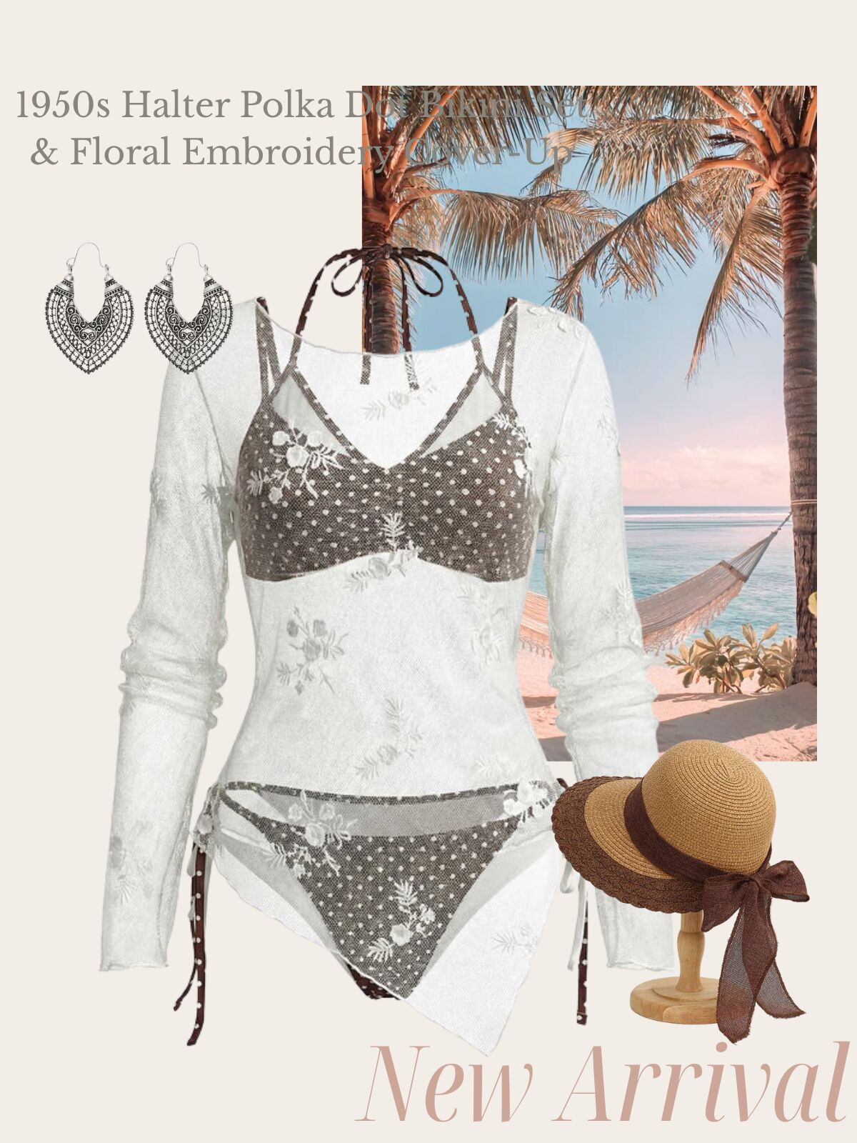 [Pre-Sale] White 1950s 3D Floral Embroidery Mesh Cover-up