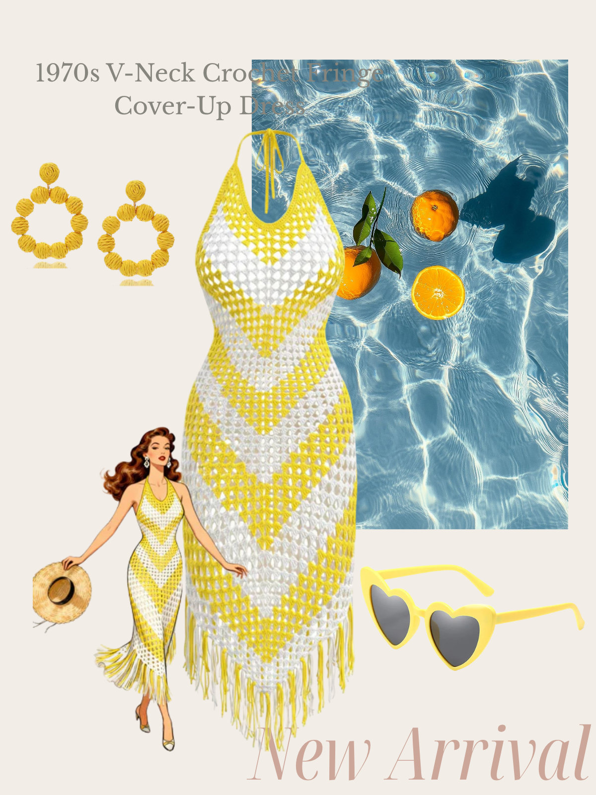 1970s V-Neck Crochet Fringe Cover-Up Dress