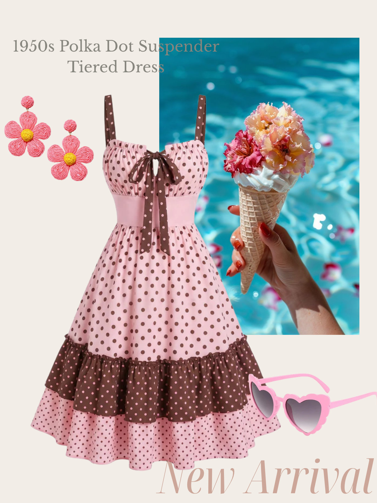 [Pre-Sale] Pink 1950s Polka Dot Suspender Tiered Dress