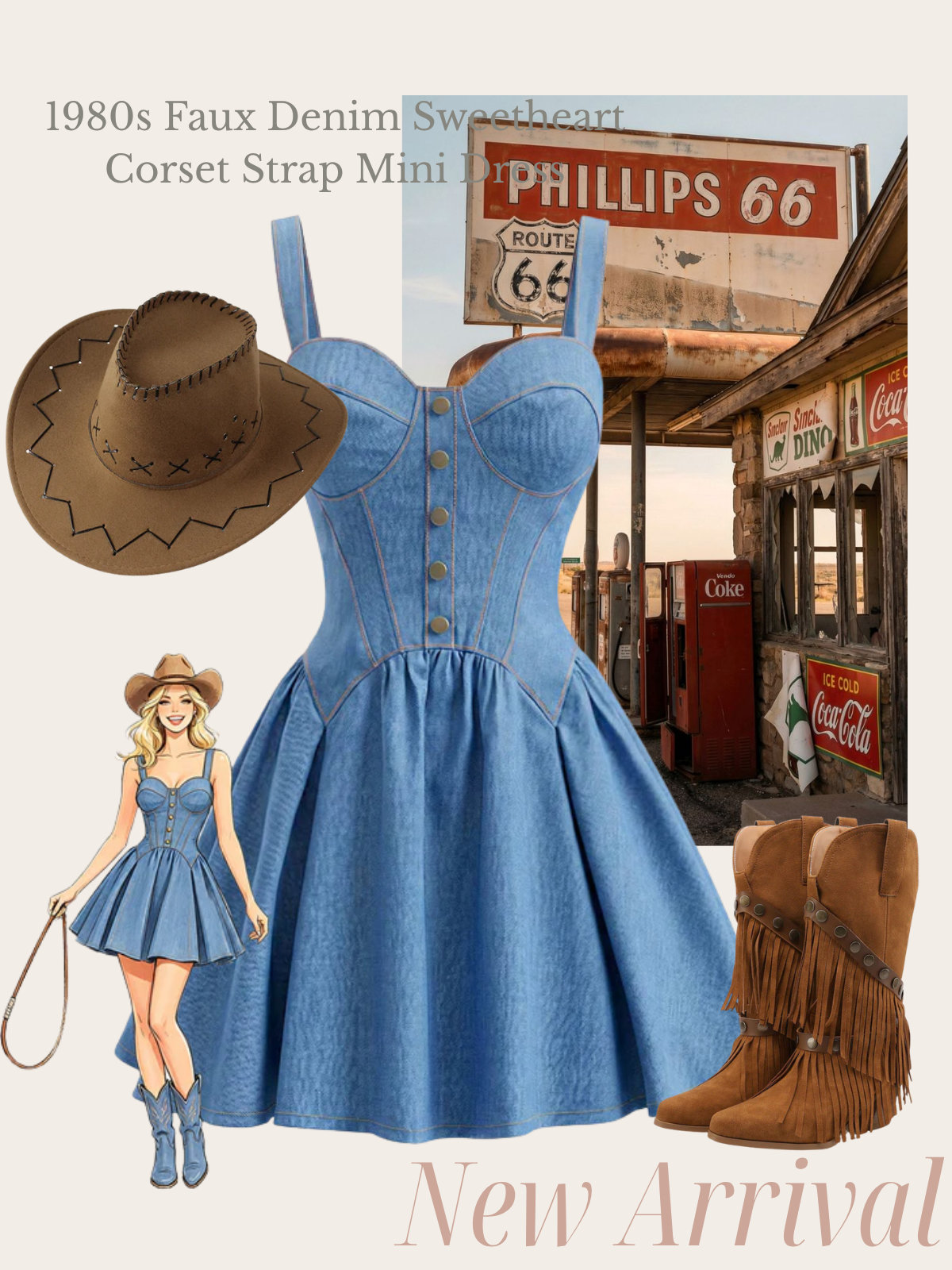 [Pre-Sale] Blue 1980s Faux Denim Sweetheart Corset Strap Mini Dress