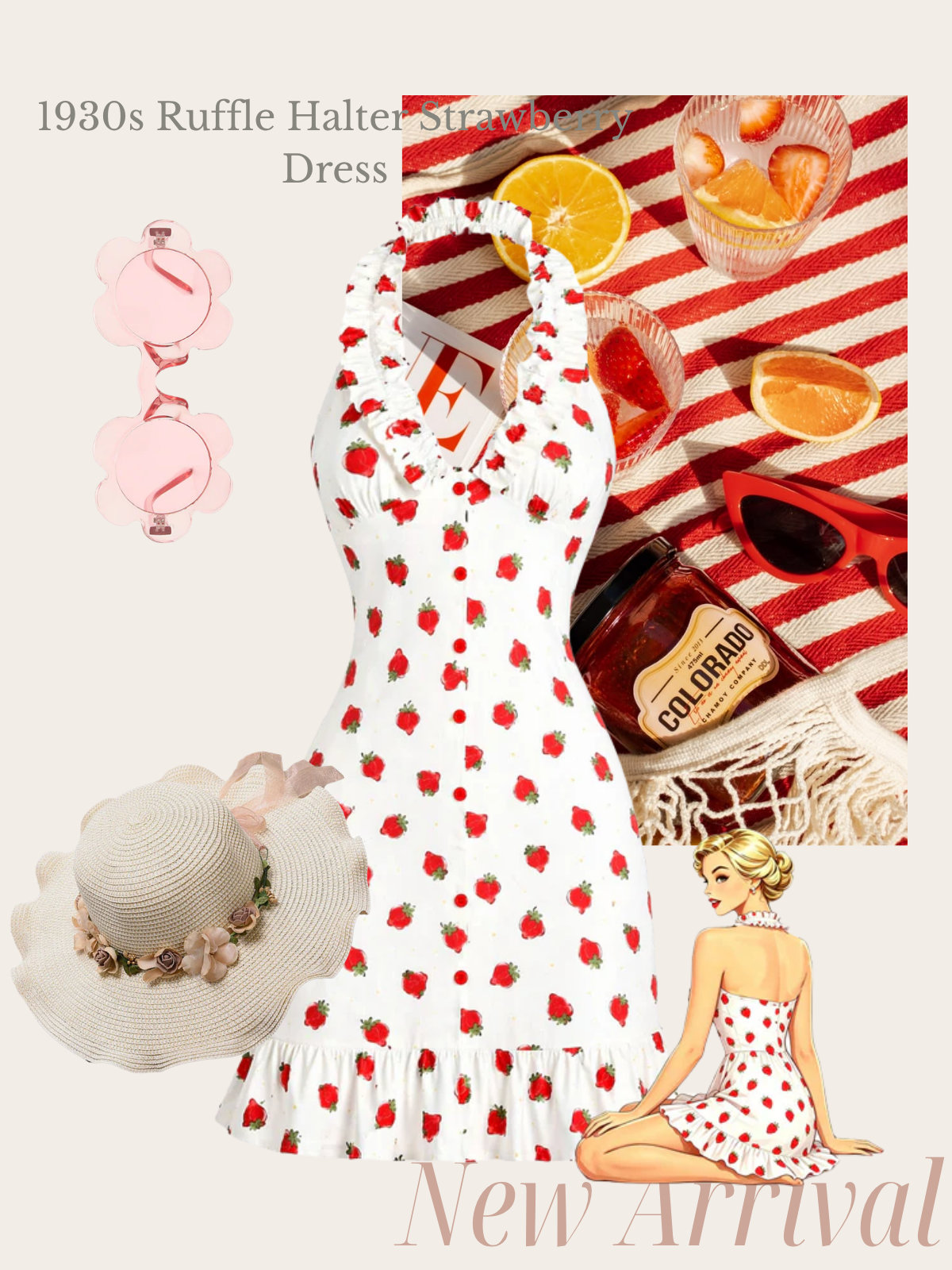 [Pre-Sale] Red 1930s Ruffle Halter Strawberry Dress