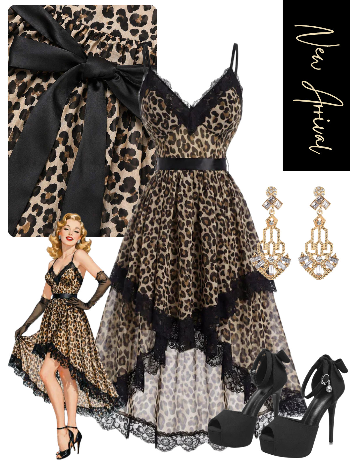 [Pre-Sale] 1930s Leopard Print Deep V-Neck High Low Hem Slip Nightgown