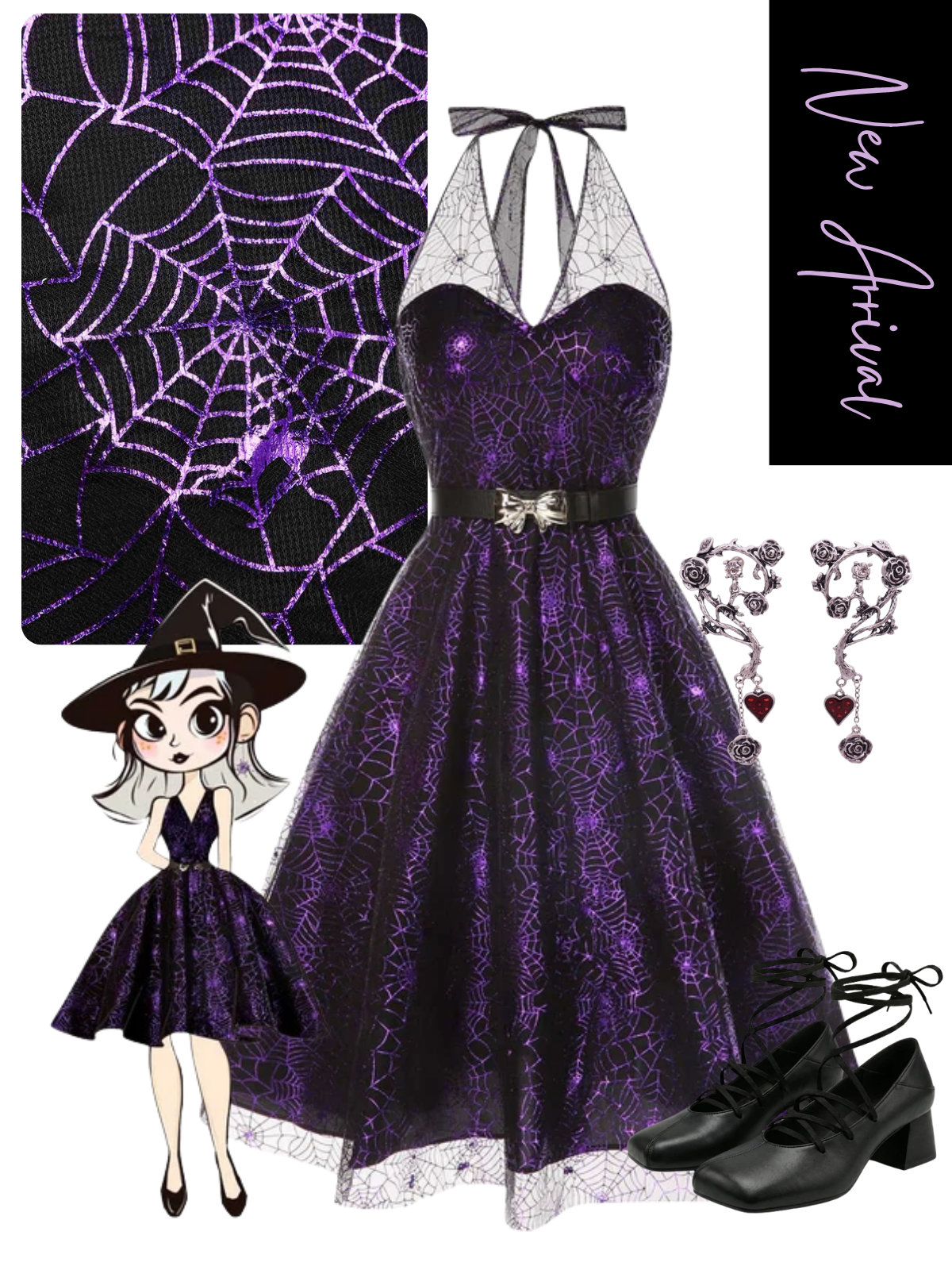 [Pre-Sale] Purple 1950s Laser Mesh Spiderweb Halter Dress