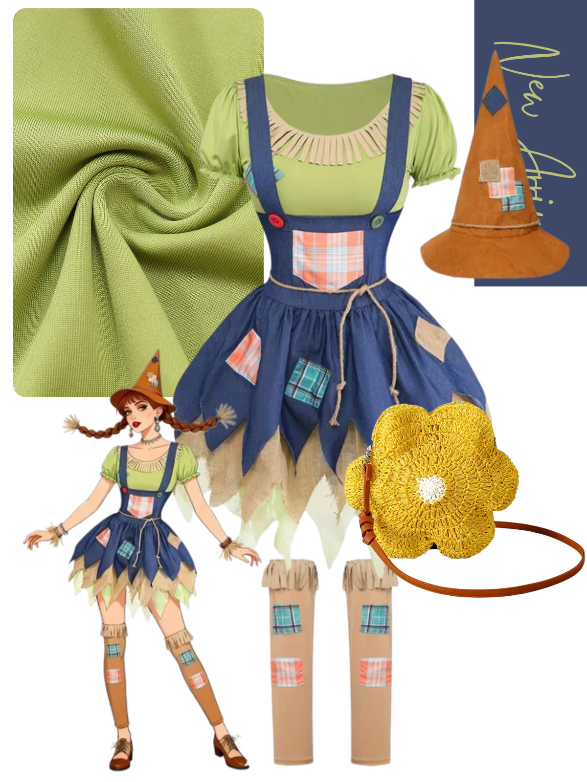 1950s Patchwork Scarecrow Halloween Costume Set