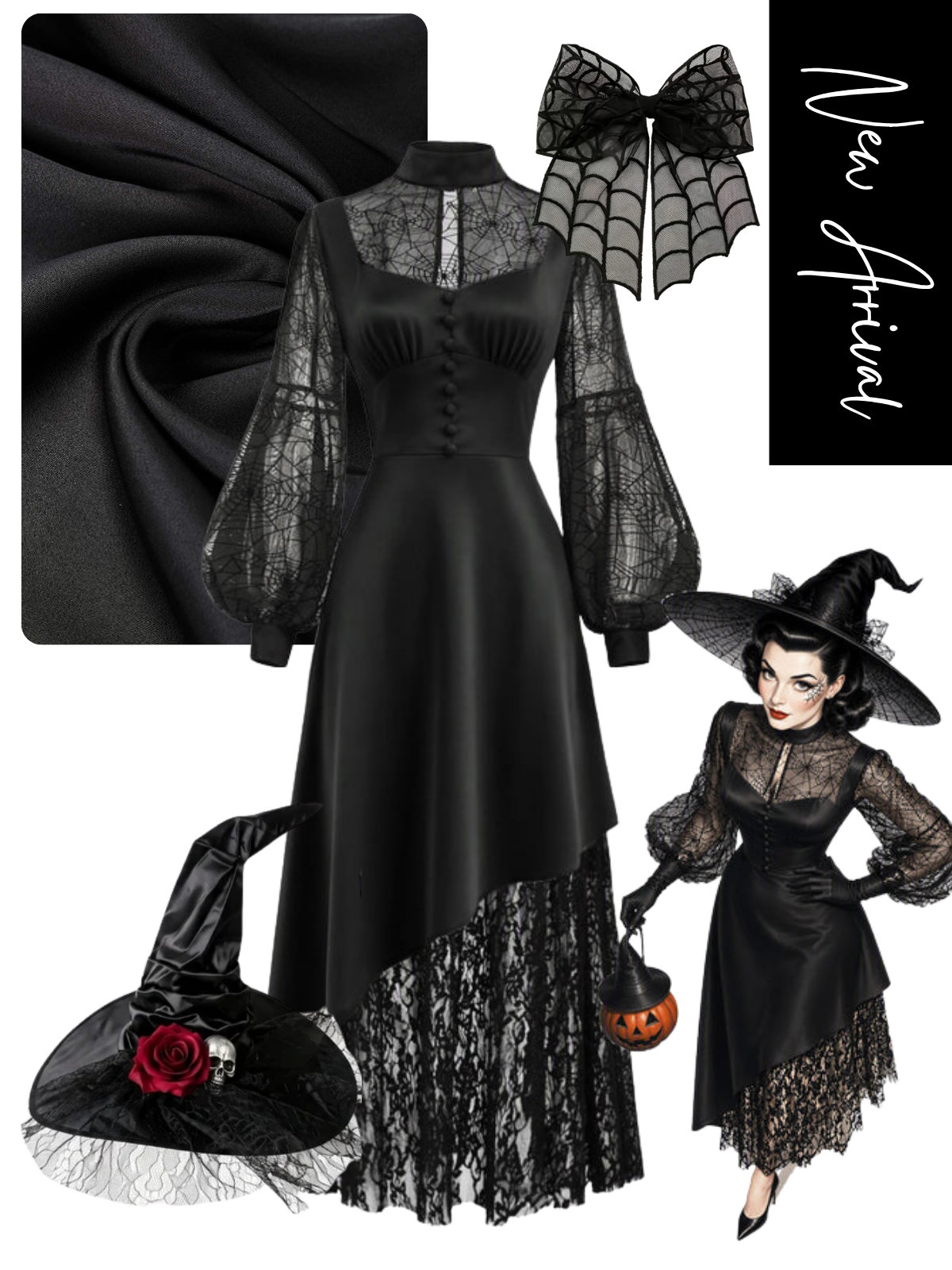 [Pre-Sale] Black 1930s Spider Web Lace Asymmetric Dress