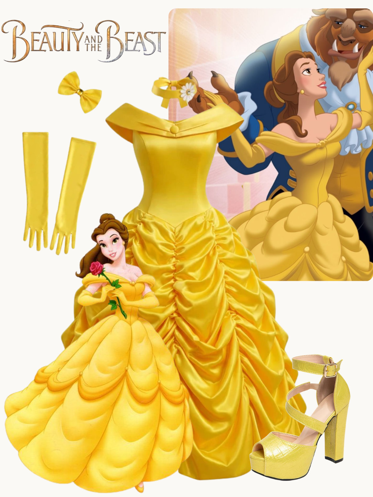 Yellow 1950s Off Shoulder Tiered Fairytale Princess Cosplay Dress Set